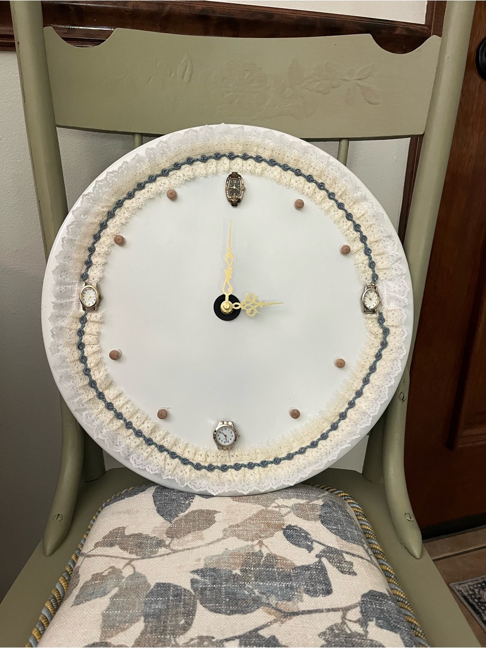 Handcrafted White and Blue Wall Clock - Decorative Home Wall Decor